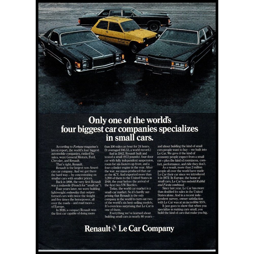 1978 Renault Le Car Company Vintage Print Ad Yellow Hatchback Wall Art Photo